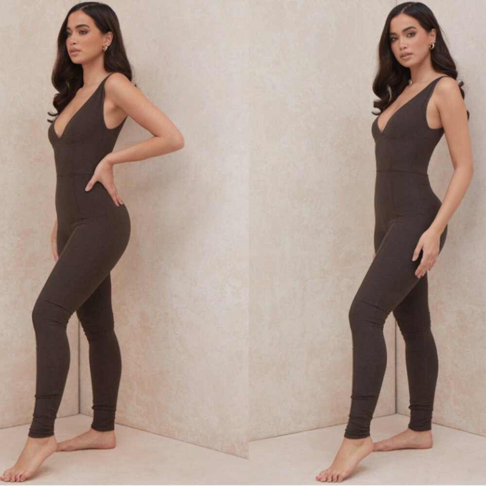 House of CB 'Rissa' Brown V-Neck Skinny Leg Slim Jumpsuit NWOT - Picture 5 of 9